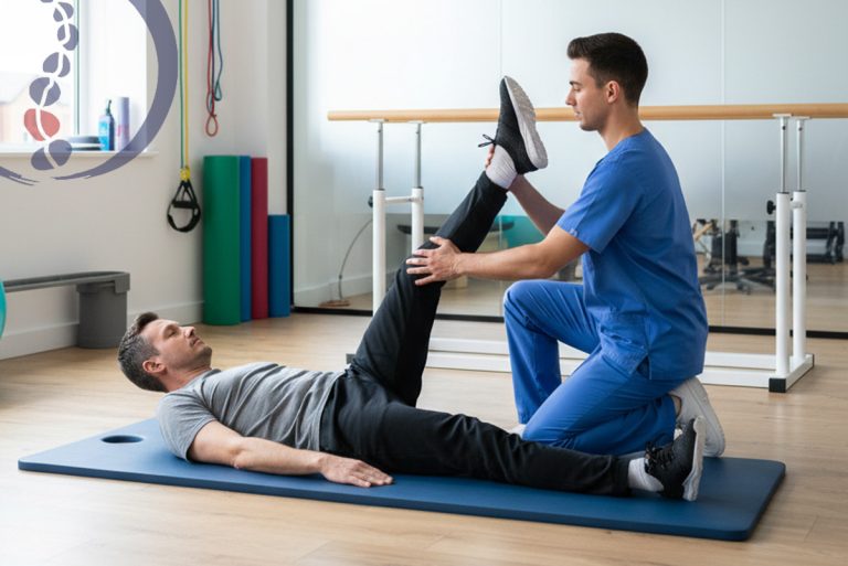 Physiotherapist helping patient improve mobility and reduce tension